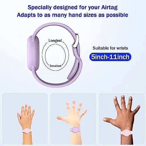 R-fun Waterproof Air Tag Bracelet [2 Pack] Pink/Light Purple | Soft Silicone Anti-Lost GPS Tracker Case thumbnail 5