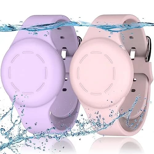 R-fun Waterproof Air Tag Bracelet [2 Pack] Pink/Light Purple | Soft Silicone Anti-Lost GPS Tracker Case thumbnail 1