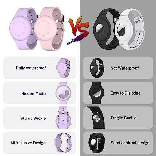 R-fun Waterproof Air Tag Bracelet [2 Pack] Pink/Light Purple | Soft Silicone Anti-Lost GPS Tracker Case thumbnail 2