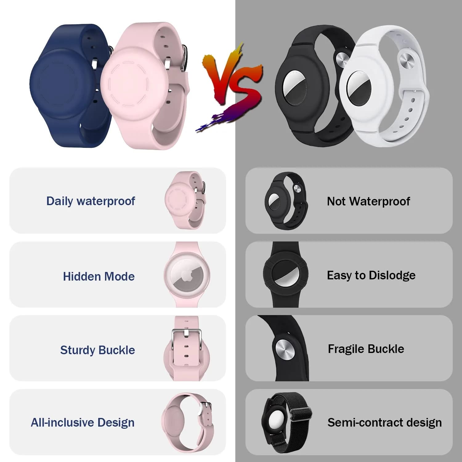 R-fun Waterproof Air Tag Bracelet 2 Pack | Soft Silicone GPS Item Finder Case Cover for Apple AirTag - view 2