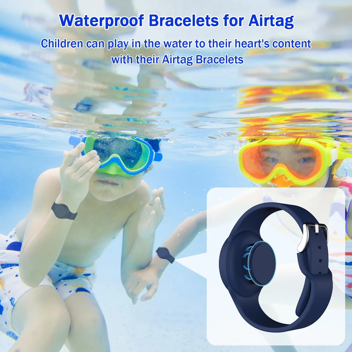 R-fun Waterproof AirTag Watch Bracelet for Kids, Night Blue/Black, 2 Pack | Secure GPS Tracker Holder - view 3