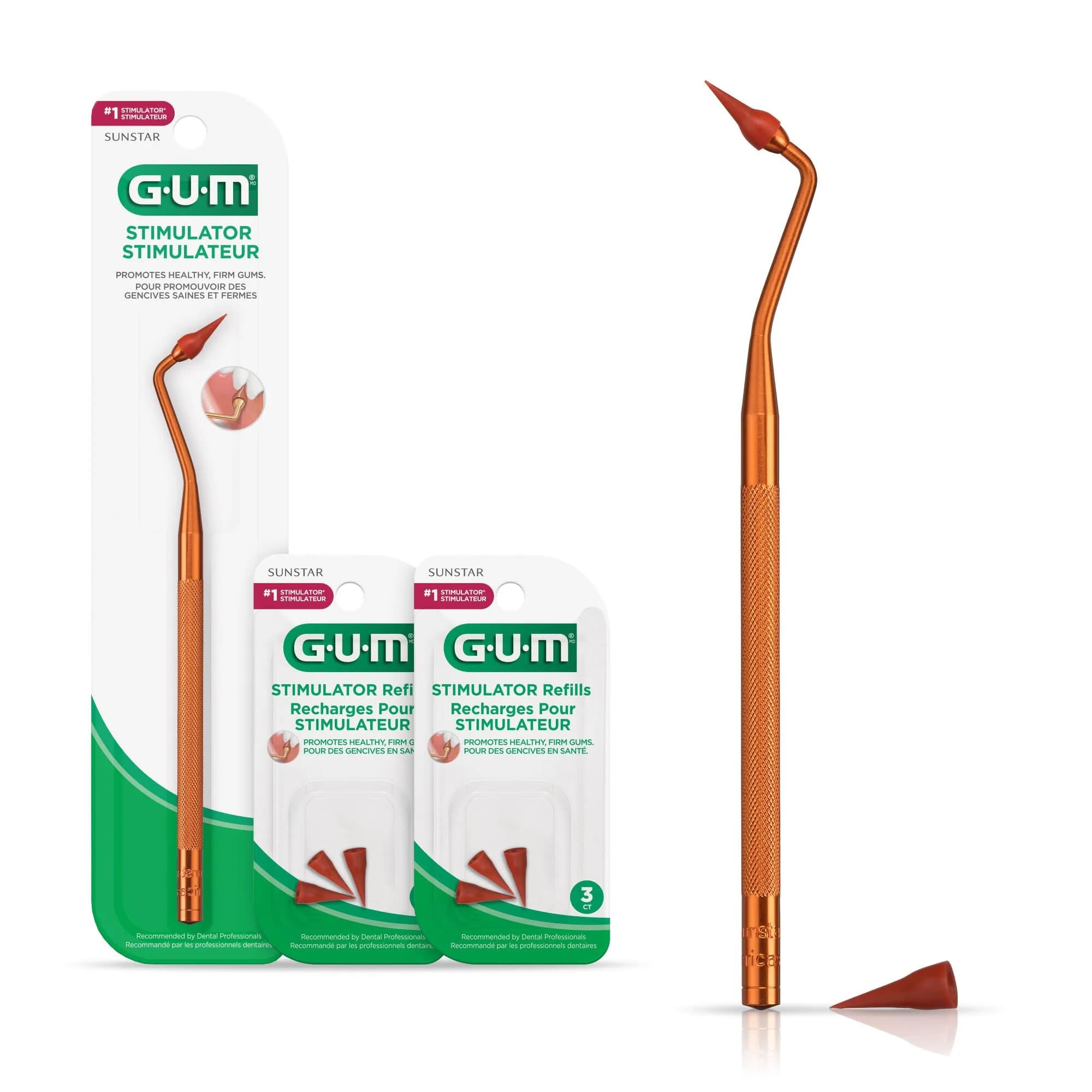 GUM Permanent Handle Gum Stimulator with Rubber Tip & 3 Refills | Reusable, Eco-Friendly Oral Care