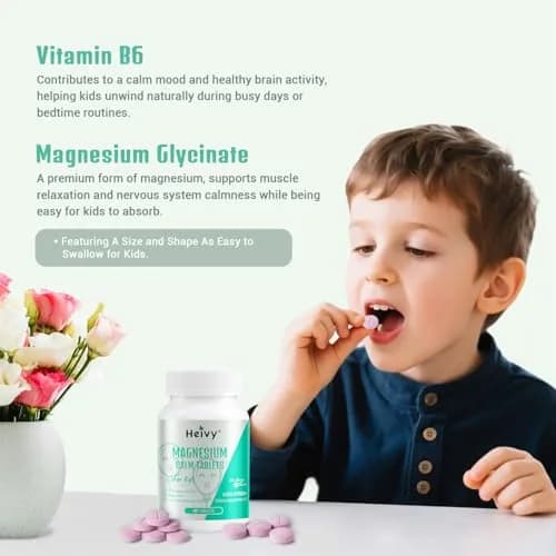 Heivy Kids Magnesium Glycinate 100mg & Vitamin B6 | Supports Calm & Relaxation for Children 4+ thumbnail 4