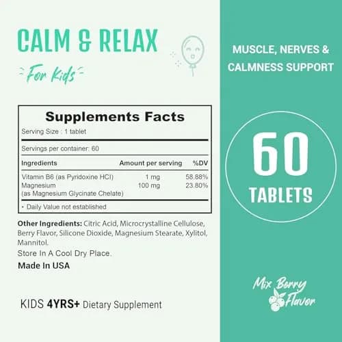 Heivy Kids Magnesium Glycinate 100mg & Vitamin B6 | Supports Calm & Relaxation for Children 4+ thumbnail 5