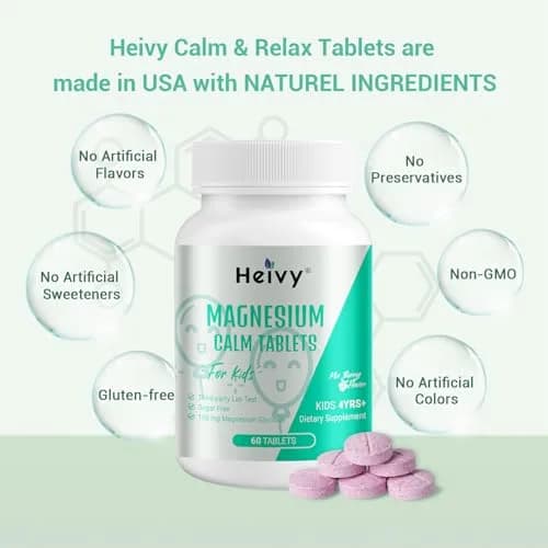 Heivy Kids Magnesium Glycinate 100mg & Vitamin B6 | Supports Calm & Relaxation for Children 4+ thumbnail 3