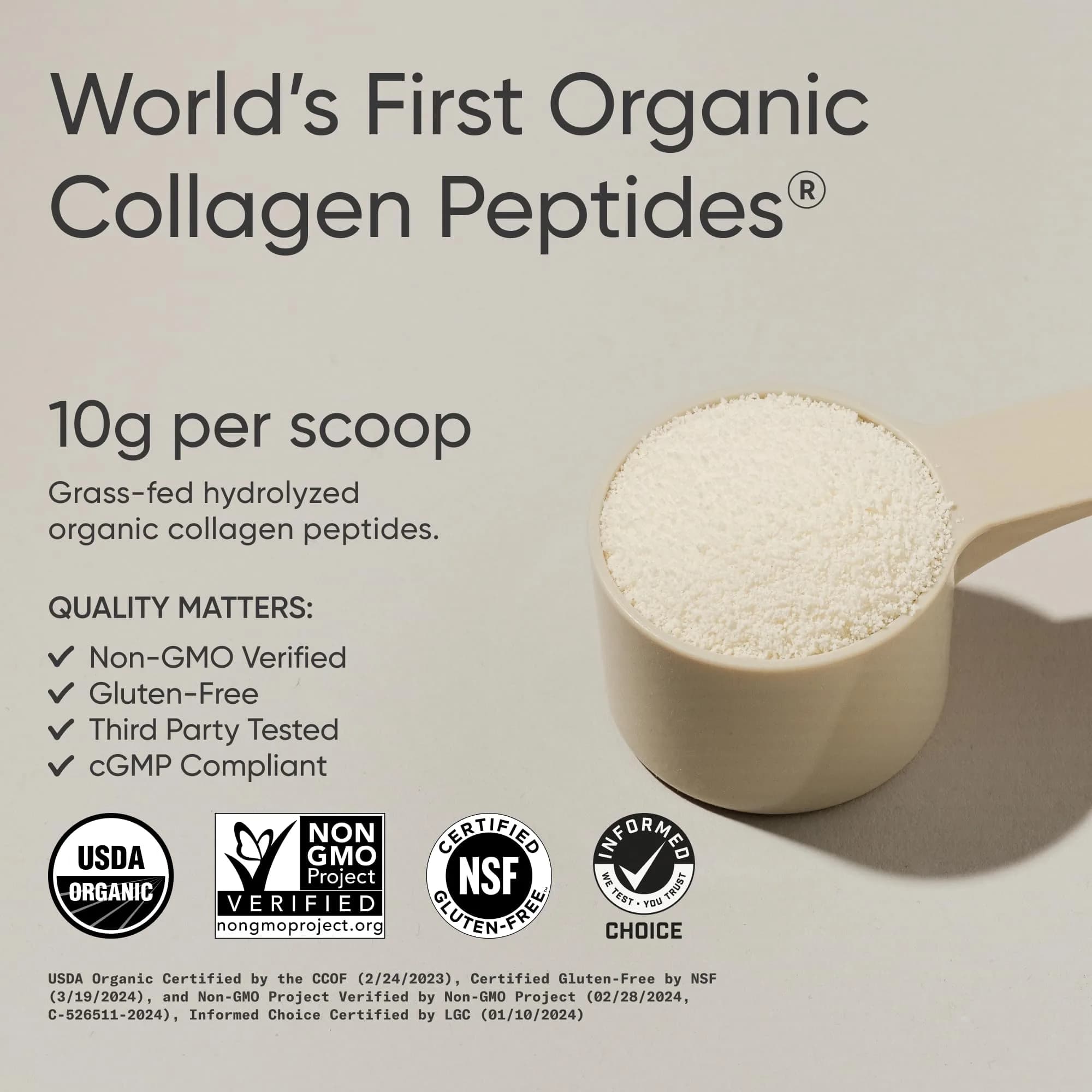 Sports Research Organic Collagen Peptides Powder Unflavored 300g (10.58 oz) | USDA Organic Daily Wellness Support - view 2