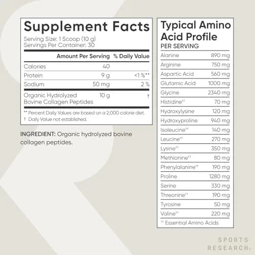 Sports Research Organic Collagen Peptides Powder 10.58oz (299.9g) | USDA Organic, Type I & III, 30 Servings thumbnail 5