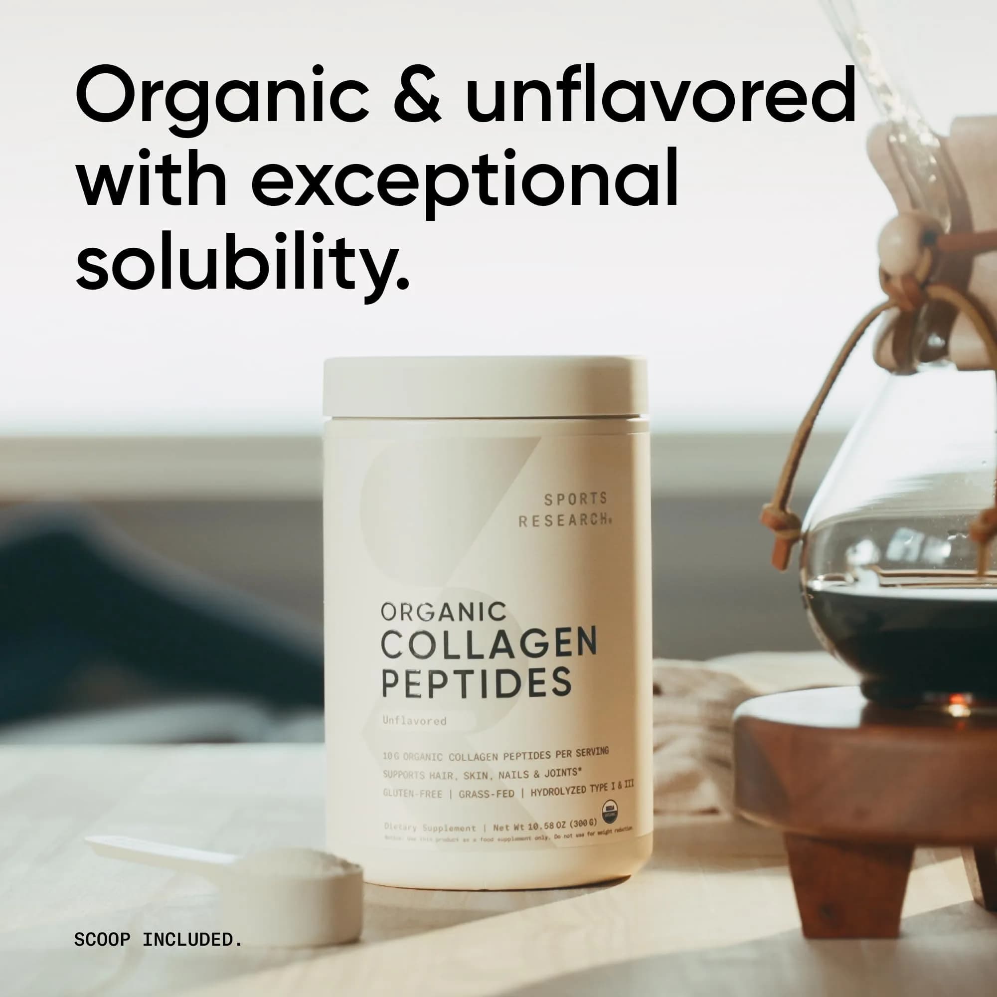 Sports Research Organic Collagen Peptides Powder Unflavored 300g (10.58 oz) | USDA Organic Daily Wellness Support - view 7