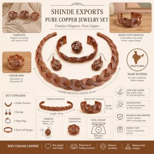 SHINDE EXPORTS Pure Copper Choker Necklace Set with Earrings for Women | Indian Jewelry Set (Style 1) thumbnail 4