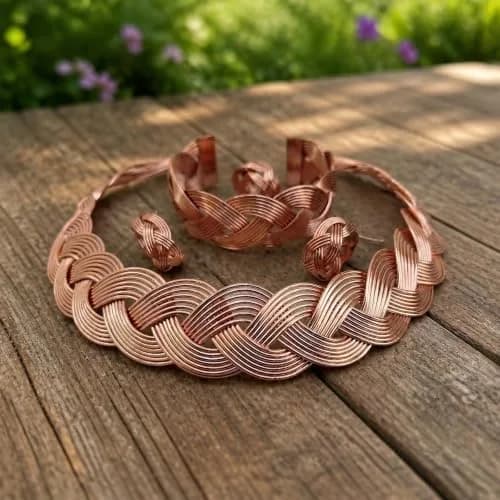 SHINDE EXPORTS Pure Copper Choker Necklace Set with Earrings for Women | Indian Jewelry Set (Style 1) thumbnail 5