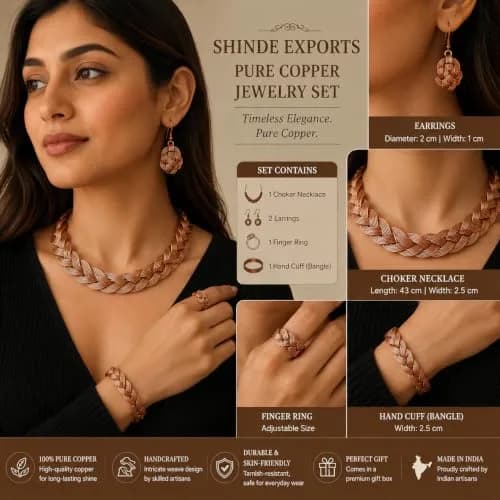 SHINDE EXPORTS Pure Copper Choker Necklace Set with Earrings for Women | Indian Jewelry Set (Style 1) thumbnail 7