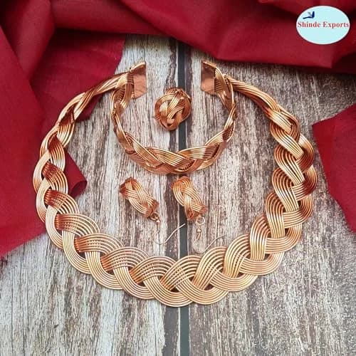 SHINDE EXPORTS Pure Copper Choker Necklace Set with Earrings for Women | Indian Jewelry Set (Style 1) thumbnail 9
