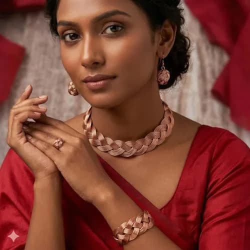 SHINDE EXPORTS Pure Copper Choker Necklace Set with Earrings for Women | Indian Jewelry Set (Style 1) thumbnail 2
