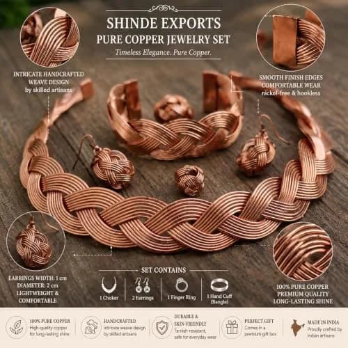 SHINDE EXPORTS Pure Copper Choker Necklace Set with Earrings for Women | Indian Jewelry Set (Style 1) thumbnail 3