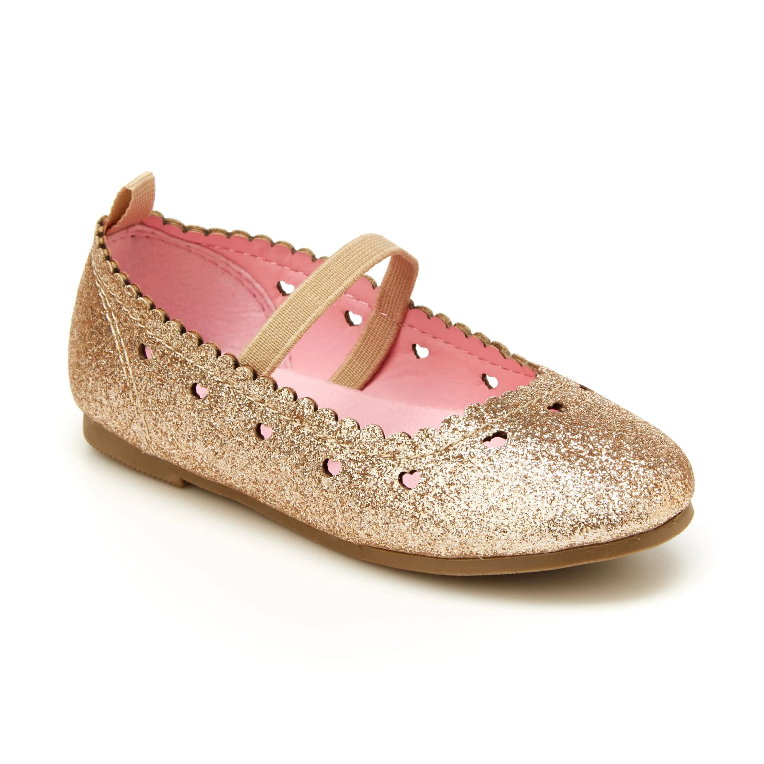 Carter's Unisex Ellaria Dress Shoe, Gold | Glittery Flat with Heart Cutouts for Girls