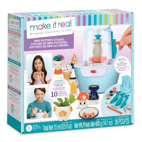 Make It Real Mini Pottery Studio - 26-Piece DIY Kit with Air Dry Clay | Beginner to Master Levels thumbnail 1