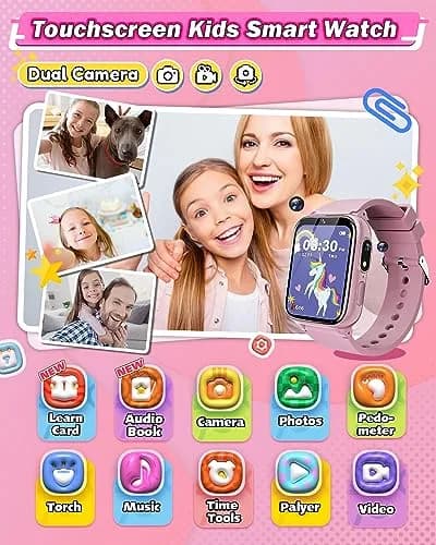 Sueseip Kids Smart Watch 1.69" Touchscreen Pink | Educational & Entertaining (70-120 chars) thumbnail 2