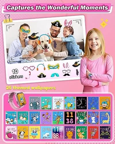 Sueseip Kids Smart Watch 1.69" Touchscreen Pink | Educational & Entertaining (70-120 chars) thumbnail 3