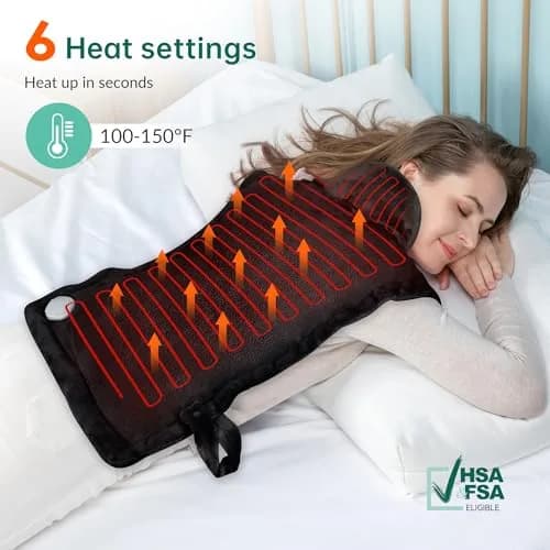 Snailax Heating Pad for Neck & Shoulders and Back, 82.3 cm x 59.7 cm (24" x 33") | Fast Heating with 6 Settings & Auto Shut-Off thumbnail 3