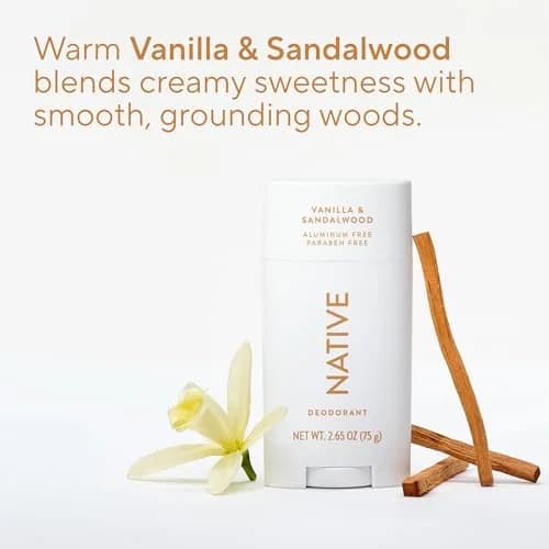 Native Vanilla & Sandalwood Natural Deodorant Stick 77g (2.65oz) | 72-Hour Odor Control thumbnail 4
