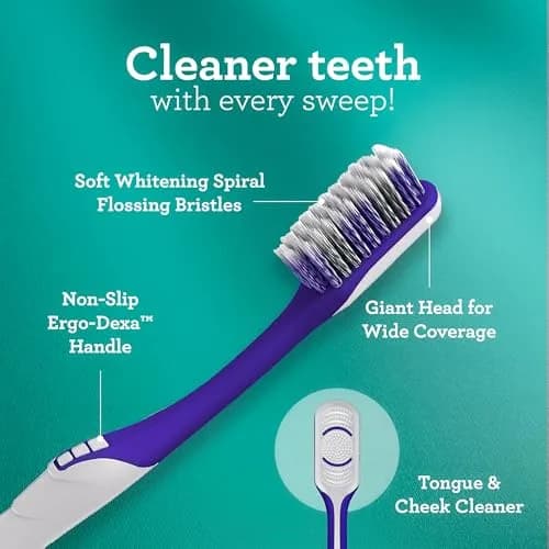 GuruNanda Gentle Giant Toothbrush with Dual Action Flossing Spiral Bristles, Non-Slip Ergo Dexa Grip, BPA Free (1 Count) thumbnail 4