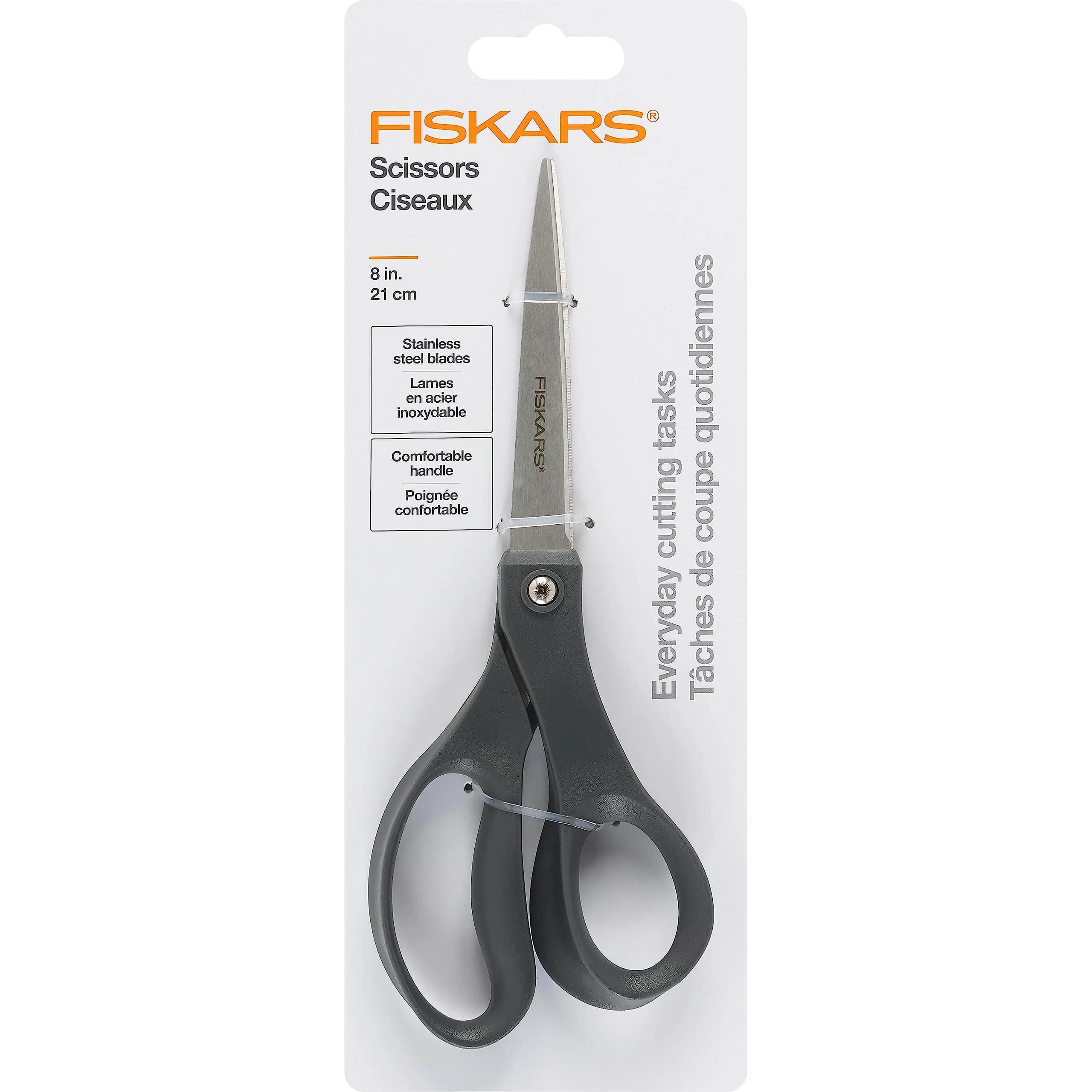 Fiskars 8" Everyday Stainless Steel All Purpose Scissors, Grey | Precision Cutting for Home & Office