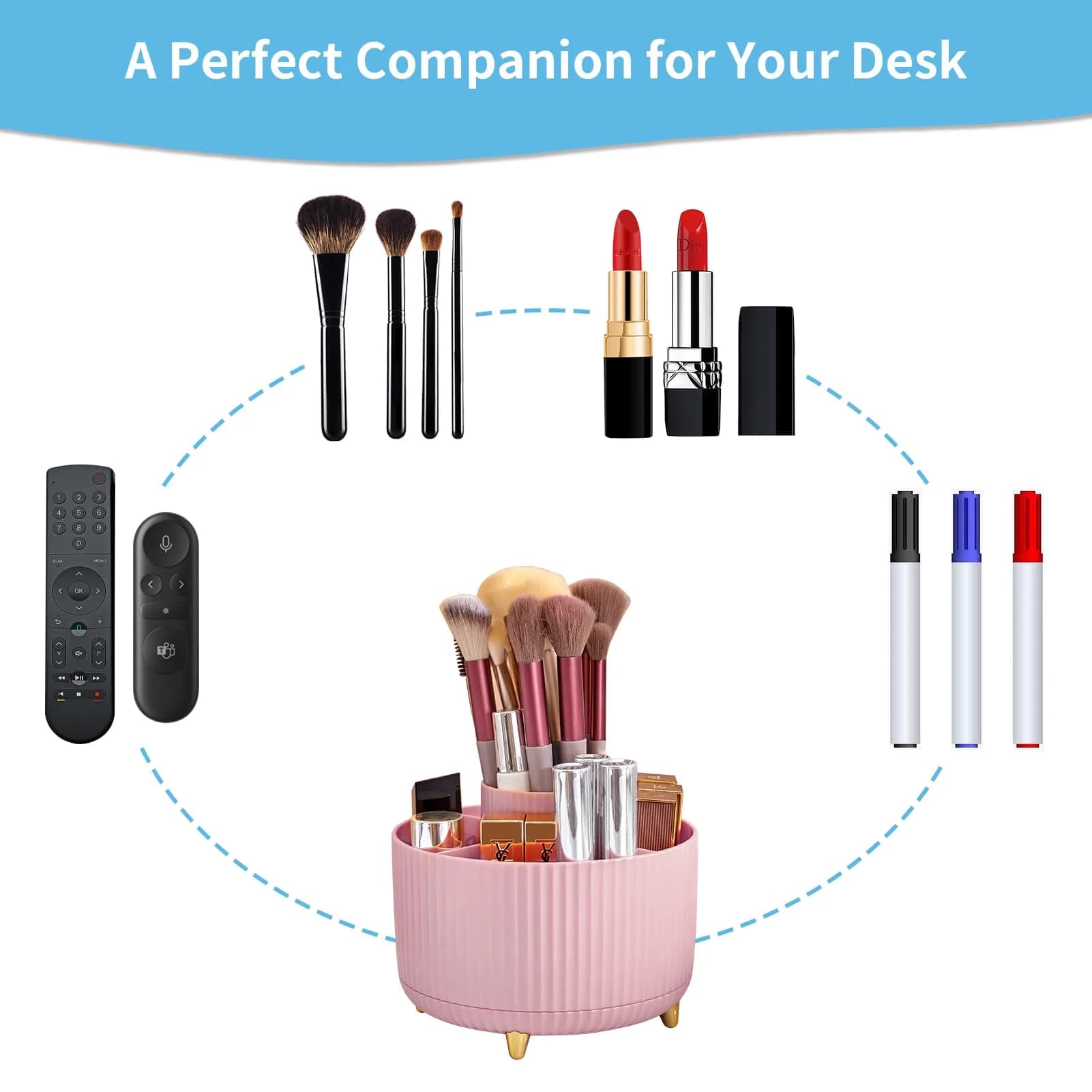 Marbrasse 360 Rotating Desk Organizer Caddy 14.7cm (5.79") | 5 Compartments for Pens, Art Supplies, Office & Home - view 6