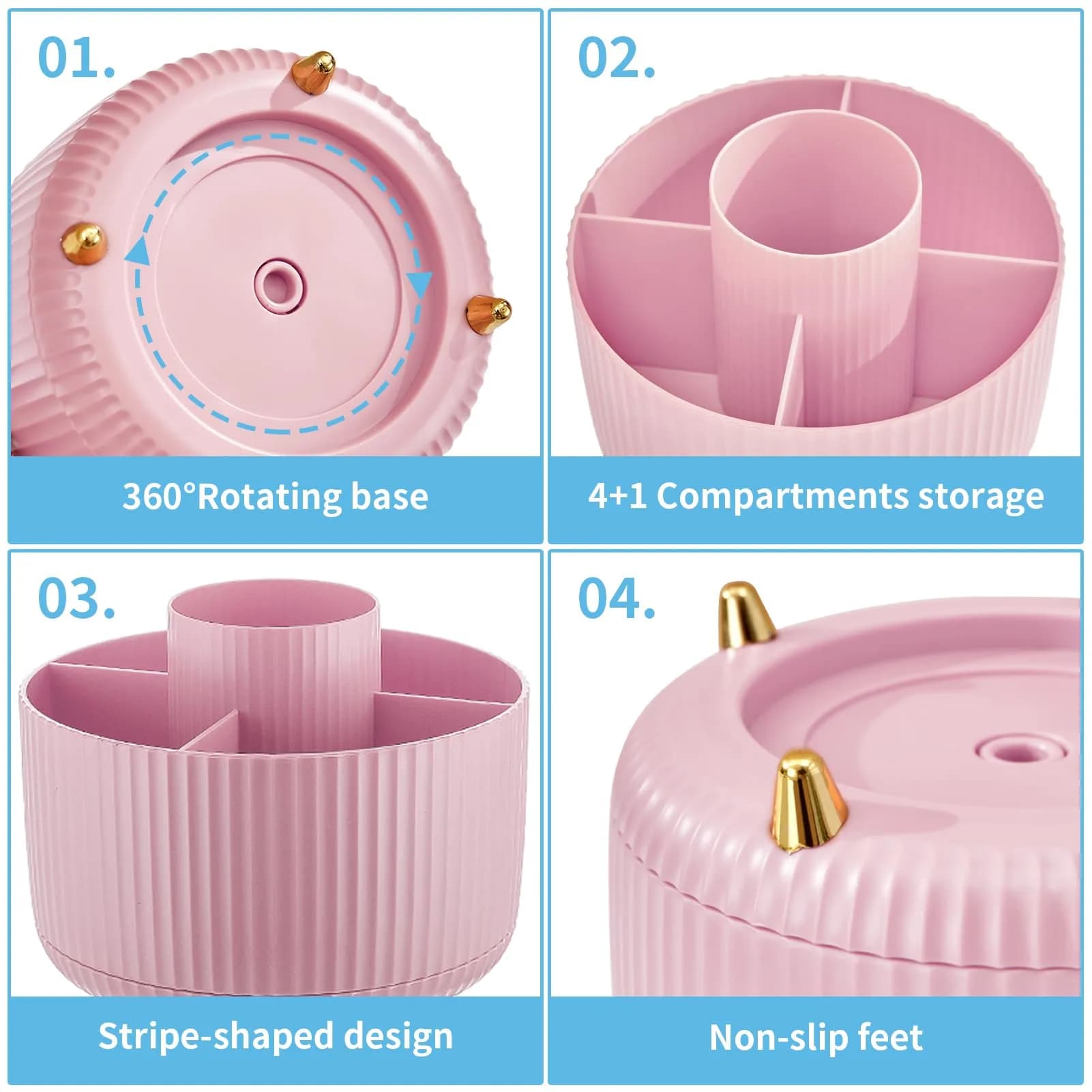 Marbrasse 360 Rotating Desk Organizer Caddy 14.7cm (5.79") | 5 Compartments for Pens, Art Supplies, Office & Home - view 4