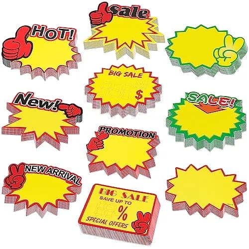 YWFAFO Starburst Sign for Retail Store Small 500pcs Yellow | Eye-Catching Store Signage thumbnail 1