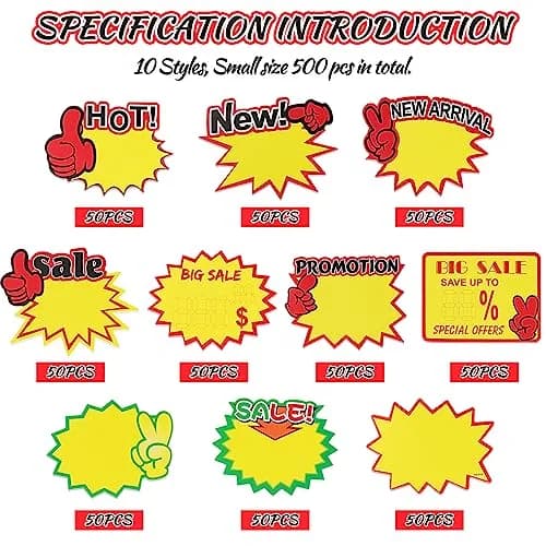 YWFAFO Starburst Sign for Retail Store Small 500pcs Yellow | Eye-Catching Store Signage thumbnail 2