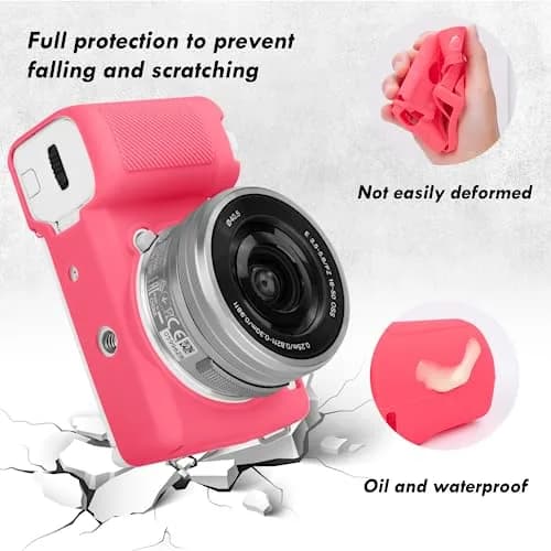 Rieibi ZVE10 Case, Soft Silicone Protective Cover for Sony ZV-E10 ZVE10 Camera, Lightweight Rubber in Rose Red thumbnail 4