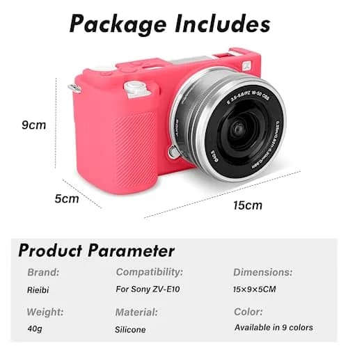 Rieibi ZVE10 Case, Soft Silicone Protective Cover for Sony ZV-E10 ZVE10 Camera, Lightweight Rubber in Rose Red thumbnail 9