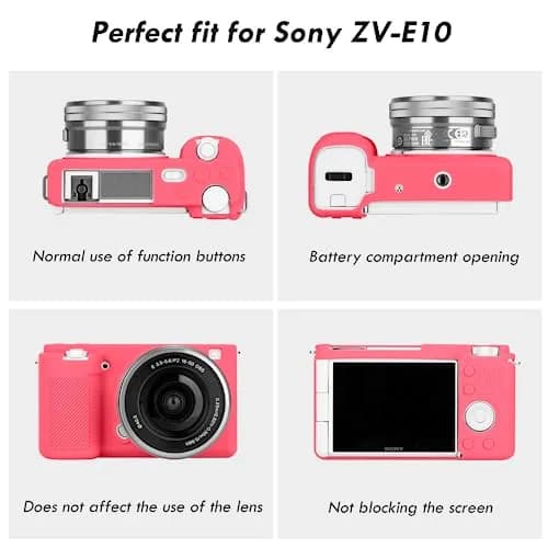 Rieibi ZVE10 Case, Soft Silicone Protective Cover for Sony ZV-E10 ZVE10 Camera, Lightweight Rubber in Rose Red thumbnail 3