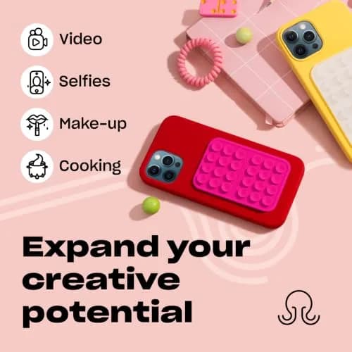 OCTOBUDDY Classic - Silicone Suction Phone Mount, Hot Pink | Hands-Free Content Creation thumbnail 5
