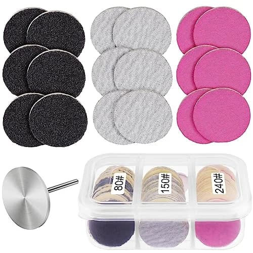 Rolybag 60Pcs Sanding Discs with Metal Mandrel Bit 25mm | 80/150/240 Grit Foot Callus Remover thumbnail 1