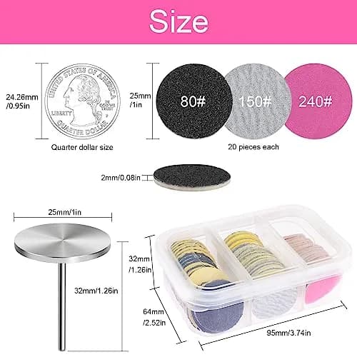 Rolybag 60Pcs Sanding Discs with Metal Mandrel Bit 25mm | 80/150/240 Grit Foot Callus Remover thumbnail 6