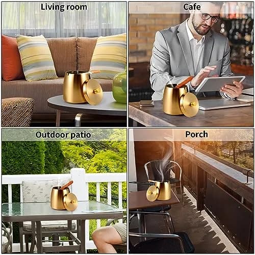 Hargtar Outdoor Ashtrays for Patio with Lid | Windproof Stainless Steel Ash Tray Set thumbnail 6