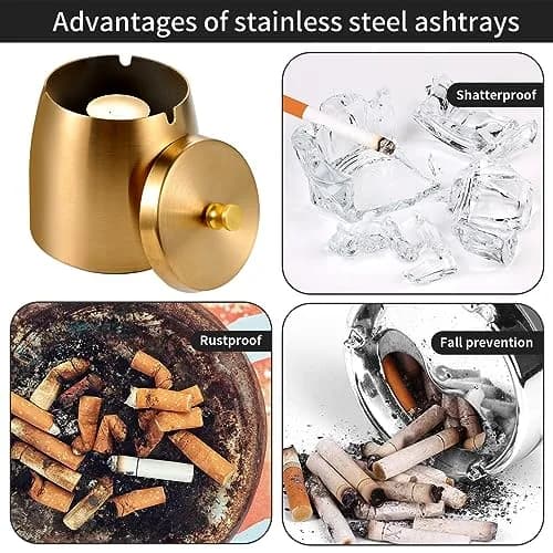 Hargtar Outdoor Ashtrays for Patio with Lid | Windproof Stainless Steel Ash Tray Set thumbnail 3