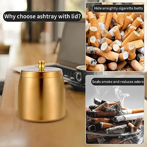 Hargtar Outdoor Ashtray with Lid | Windproof Stainless Steel for Patio & Balcony thumbnail 4