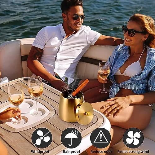 Hargtar Outdoor Ashtray with Lid | Windproof Stainless Steel for Patio & Balcony thumbnail 5