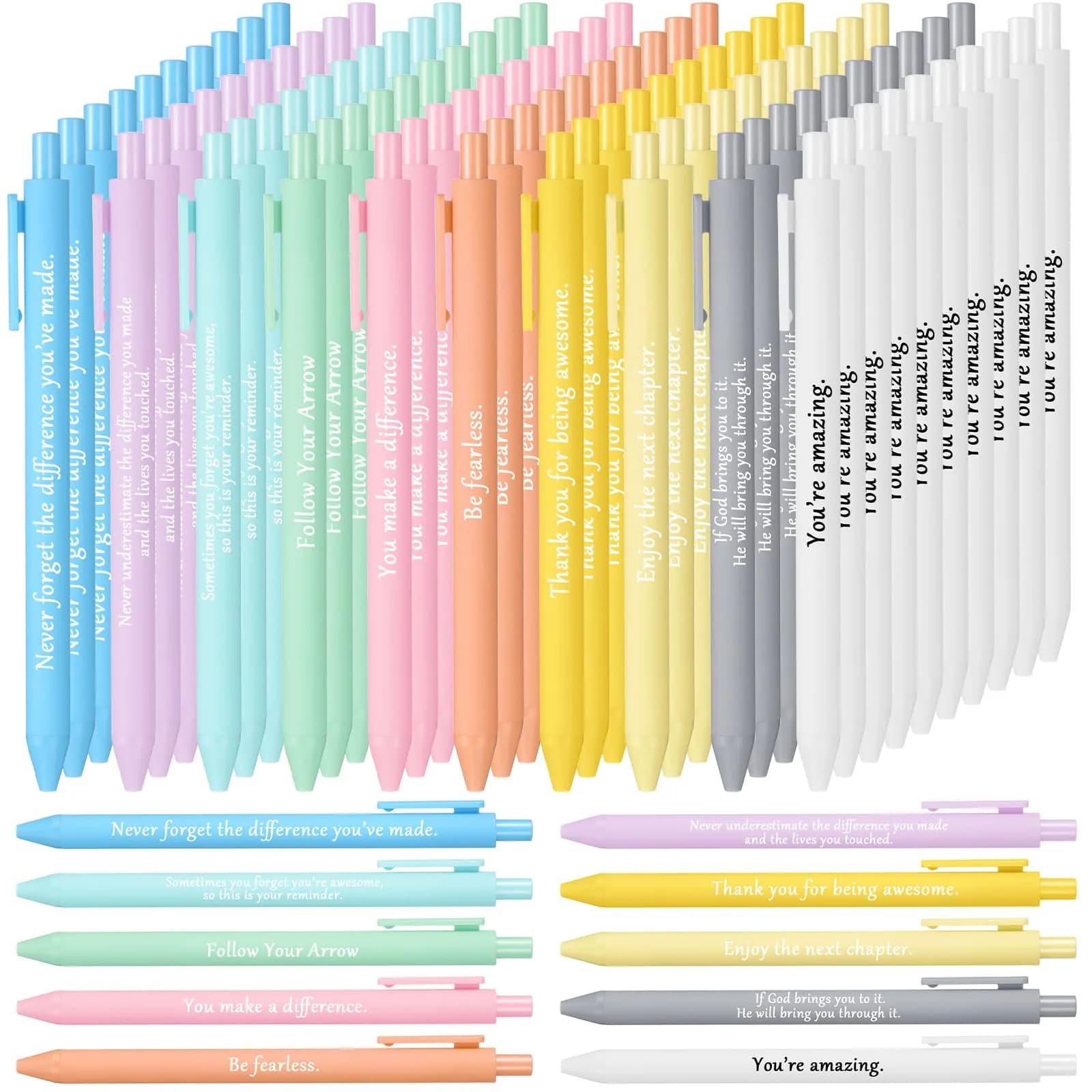 Teling Pastel Colors Inspirational Pens Bulk, 0.5mm Tip, 100 Count | Smooth Ink Flow - main product image