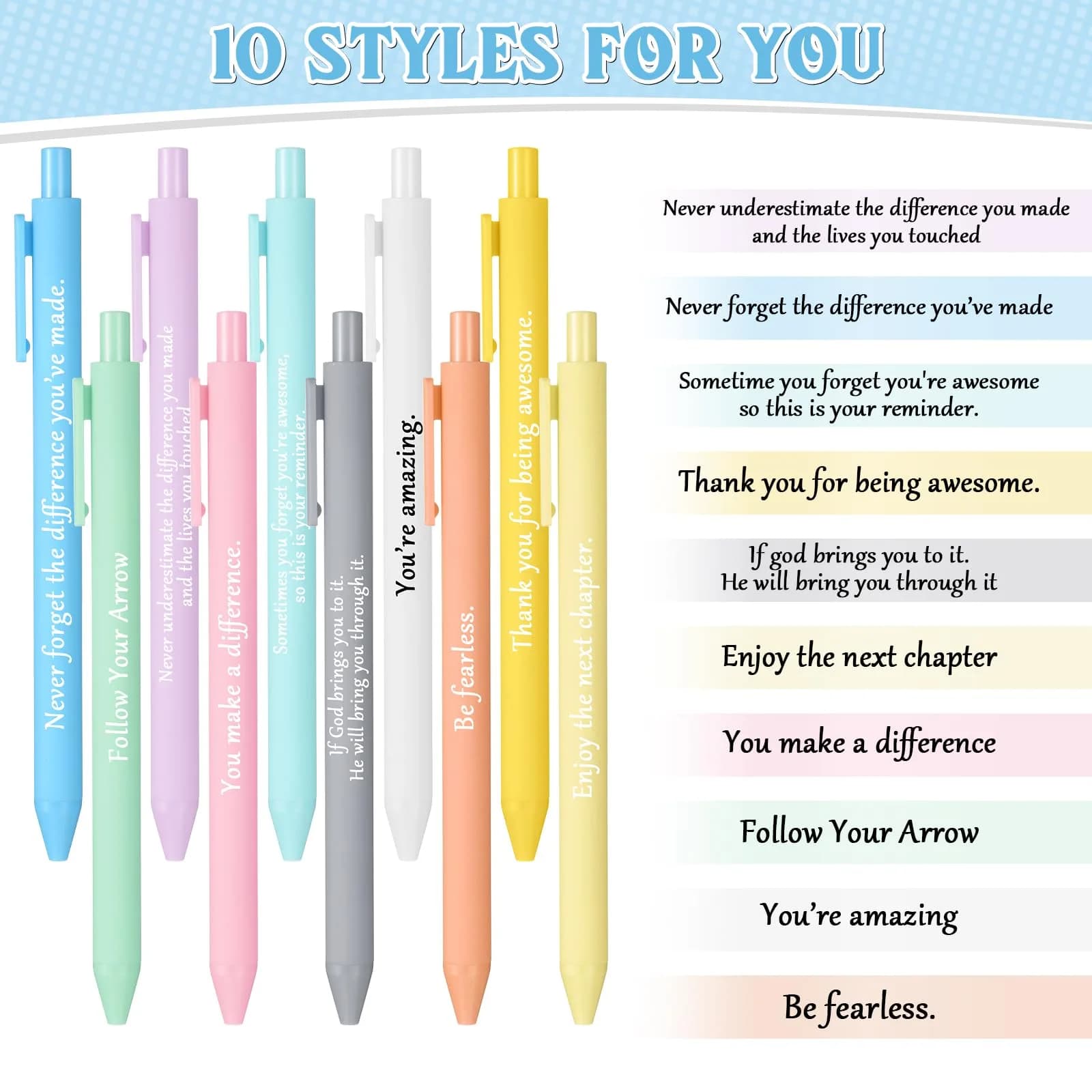 Teling Pastel Colors Inspirational Pens Bulk, 0.5mm Tip, 100 Count | Smooth Ink Flow - view 6
