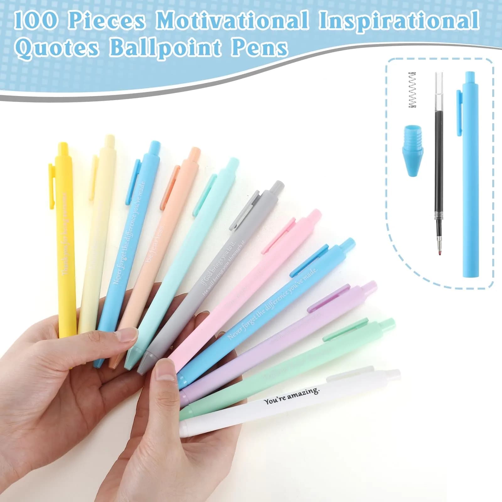 Teling Pastel Colors Inspirational Pens Bulk, 0.5mm Tip, 100 Count | Smooth Ink Flow - view 2