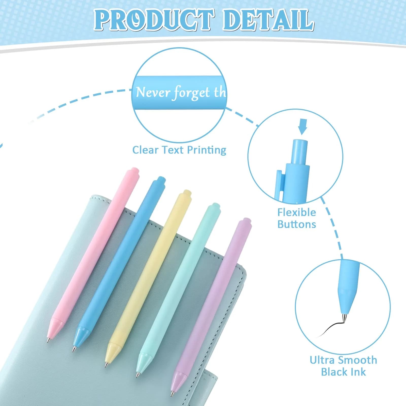 Teling Pastel Colors Inspirational Pens Bulk, 0.5mm Tip, 100 Count | Smooth Ink Flow - view 3