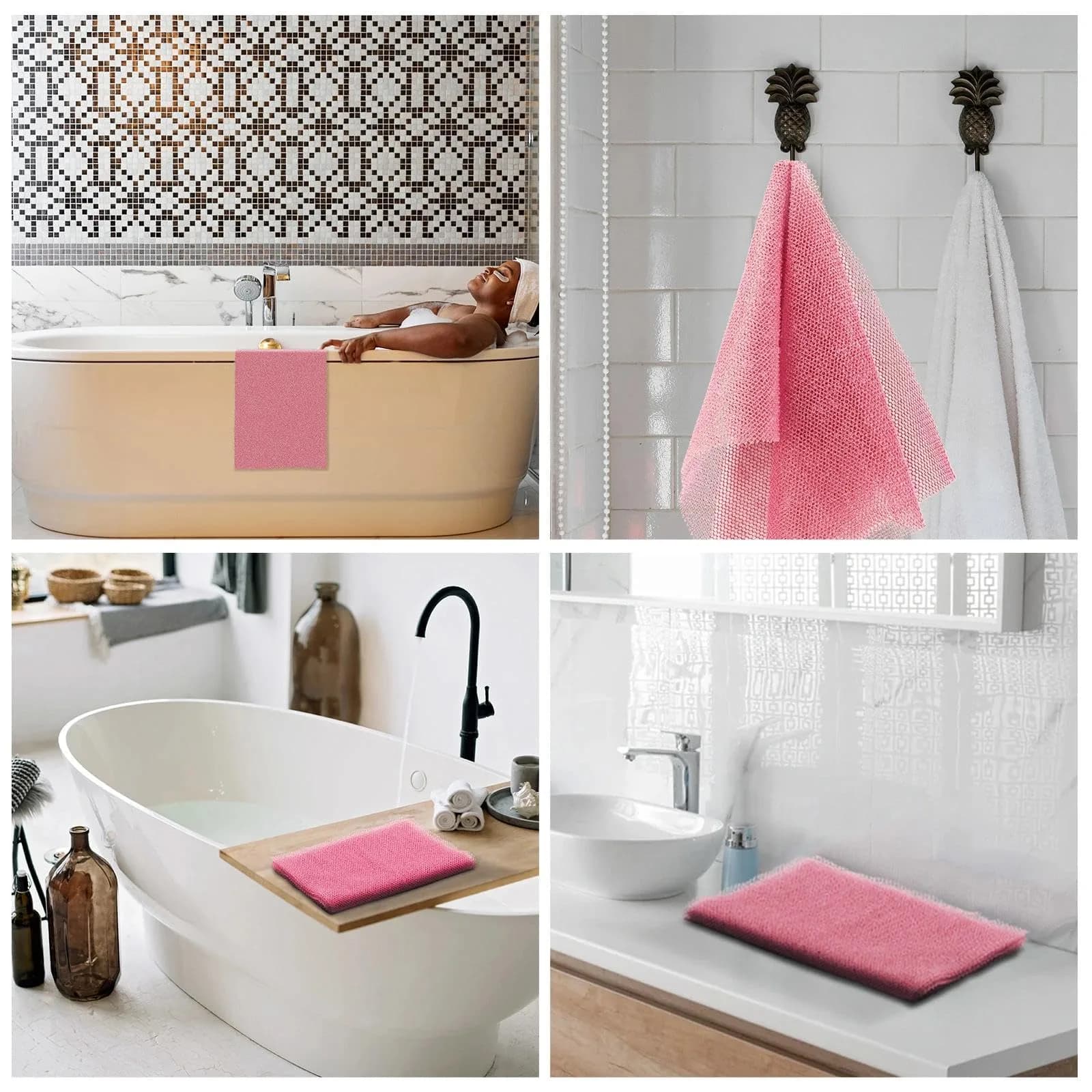 UJFQBH African Net Sponge Long Net Bath Sponge Exfoliating Shower Body Scrubber Skin Smoother (Pink, 80cm x 30cm) - view 5