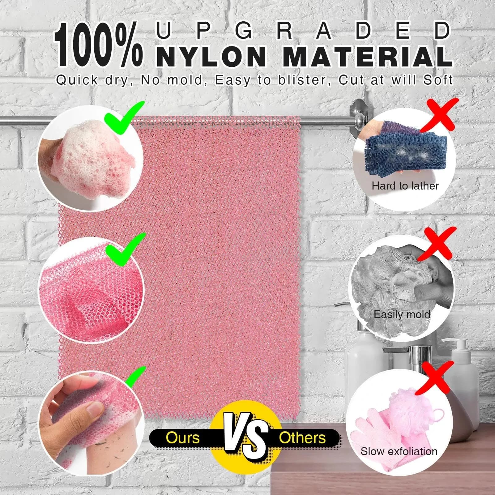 UJFQBH African Net Sponge Long Net Bath Sponge Exfoliating Shower Body Scrubber Skin Smoother (Pink, 80cm x 30cm) - view 2