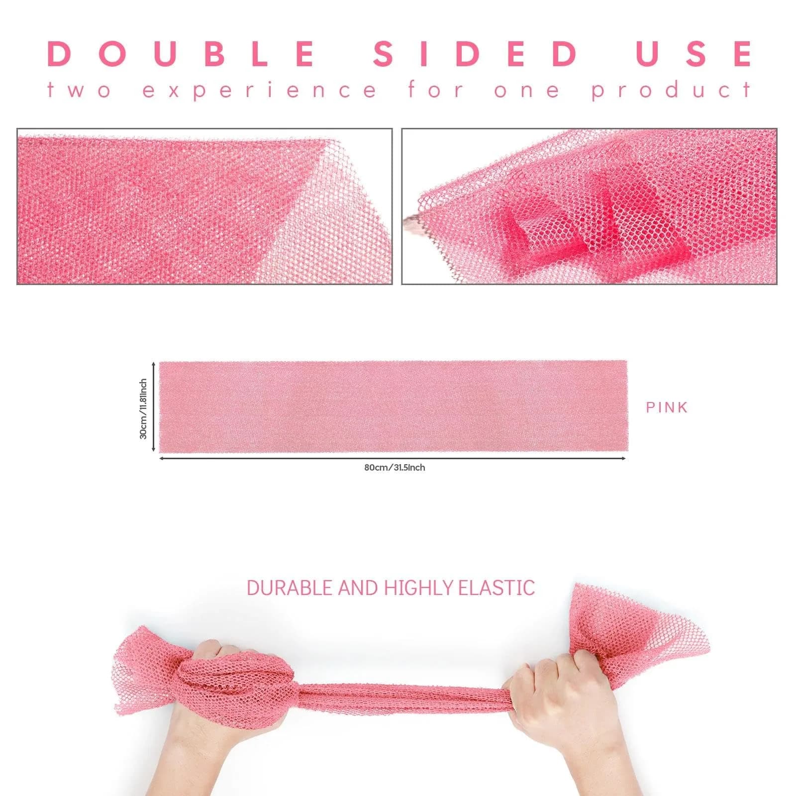 UJFQBH African Net Sponge Long Net Bath Sponge Exfoliating Shower Body Scrubber Skin Smoother (Pink, 80cm x 30cm) - view 3