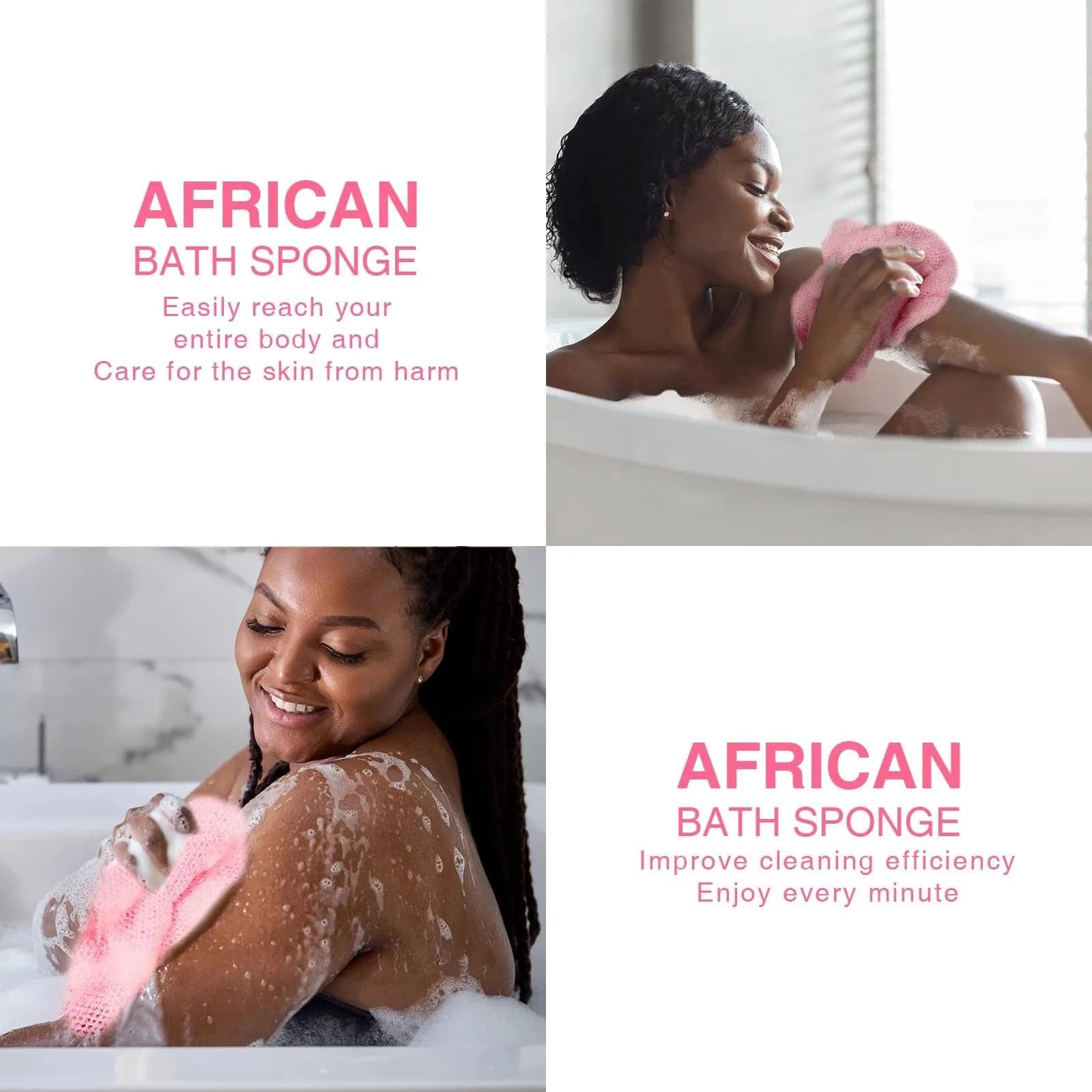 UJFQBH African Net Sponge Long Net Bath Sponge Exfoliating Shower Body Scrubber Skin Smoother (Pink, 80cm x 30cm) - view 4