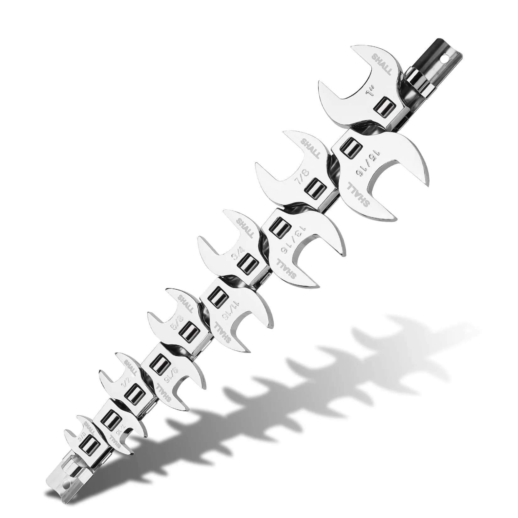 SHALL 3/8" Drive SAE Crowfoot Wrench Set, 11-Piece (9.5-25.4mm) | Access Tight Spaces — 9.5 - 25.4 mm