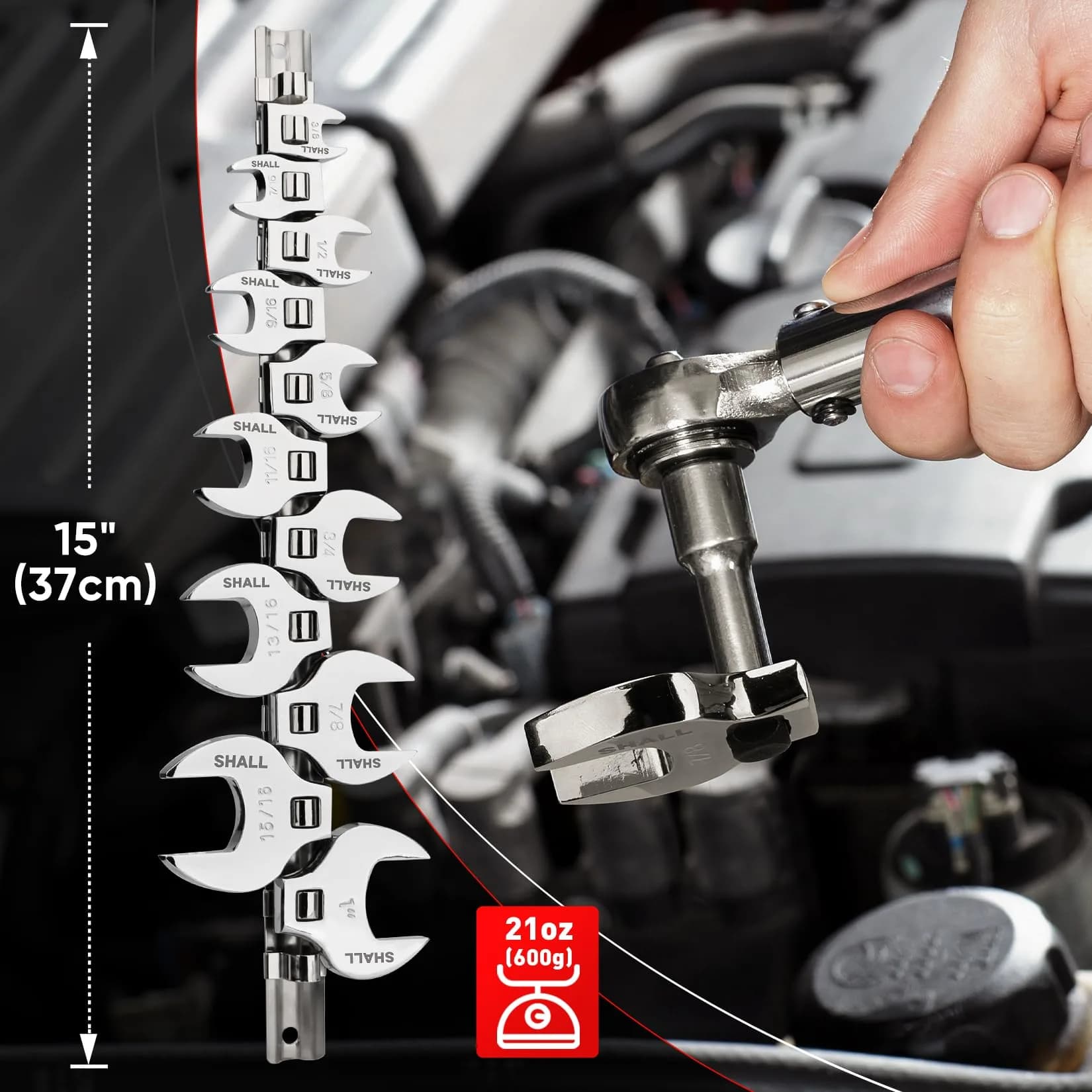 SHALL 3/8" Drive SAE Crowfoot Wrench Set, 11-Piece (9.5-25.4mm) | Access Tight Spaces - view 5